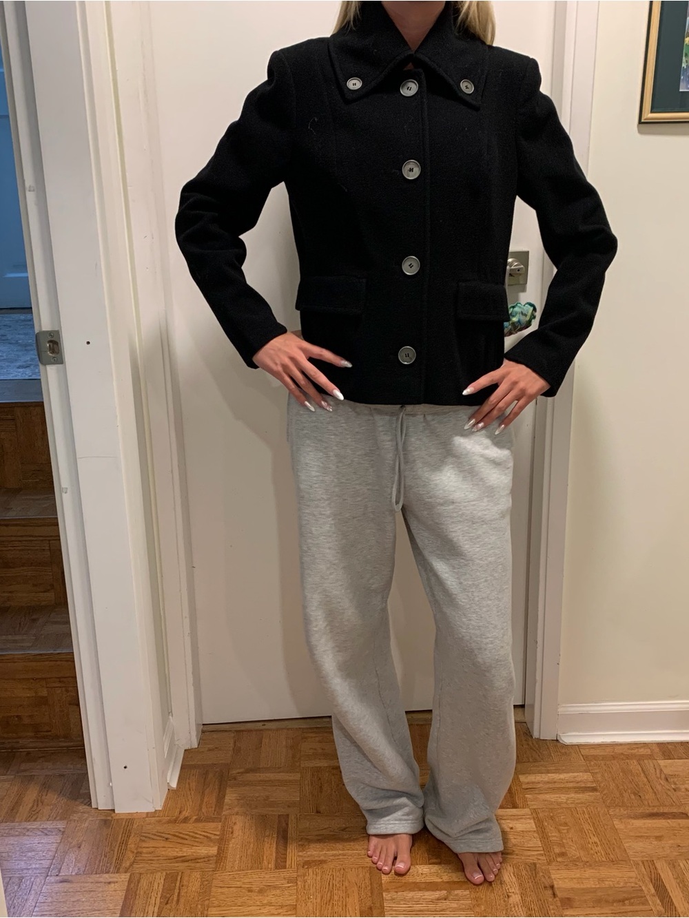 Black Button-Front Wool and Cashmere Blend Women's Jacket